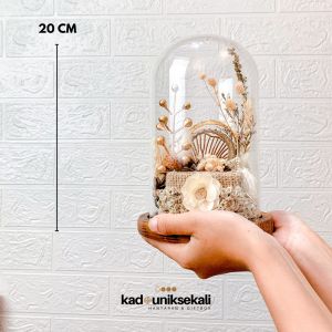 Tempat Mahar Cincin Glass Dome 20cm Dried Flowers Ready Stock