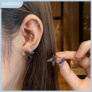 【SHANGZE4】 2Pairs Personalized Creative Mini Simulated Fly Earrings For Men Women Funny Abstract Niche Jewelry Accessories Couple Gift
