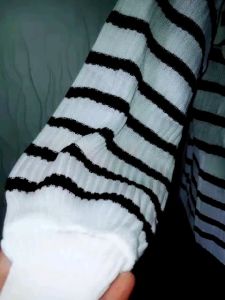 Bahan Knit Nyaman untuk Pakaian Sehari-hari: Bayoneta Strip Knit Atasan Wanita/Lengan Balon