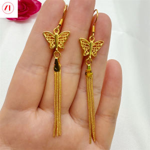 XT đồ trang sức Hàn Quốc 24K rỗng bướm thời trang Bông Tai Tua Rua Phụ Nữ 916 mạ vàng gốc