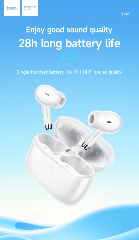 Hoco EQ2 Original 100% TWS Wireless Earbuds Bluetooth Stereo  in Ear Earphones with microphone support call IOS &Android Universal