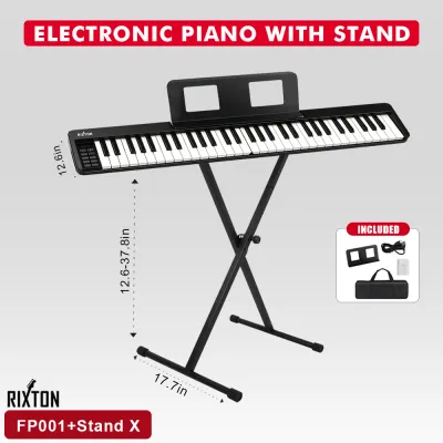 Rixton FP001ABK New Portable 61-Key Semi-Weighted Keyboard with Music Stand Lightweight and Portable Design