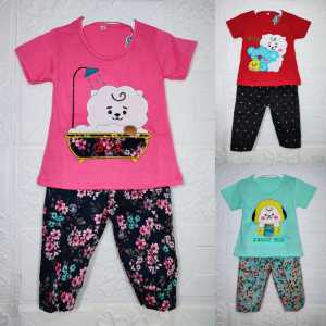 STELAN ANAK PEREMPUAN KAOS BORDIR CELANA JOGER 3/4 UNTUK 1 SAMPAI 6 TAHUN TERBARU TERMURAH