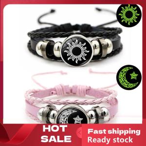 🚚【Local Express Delivery】🚚 2Pcs Luminous Couple Bracelets Sun Moon Adjustable Black Braided Bracelet Friendship Fashion Romantic Jewelry Birthday Gifts