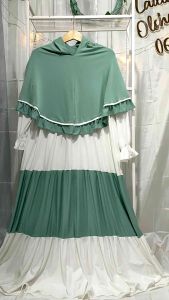 GAMIS SUSUN IBU KOMBINASI PUTIH PLUS JILBAB/TERLARIS