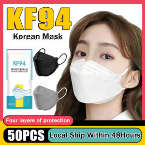 (In stock! arrive in two days)50Pcs KF94 mask kf94 50pcs malaysia for adult made in Korean Original Fda Approved mask 50 Pcs KF94 Not Single Use Beauty Facial 3D Korean Kf94 Reusable Washable Korean Style facial 4ply white black grey mask