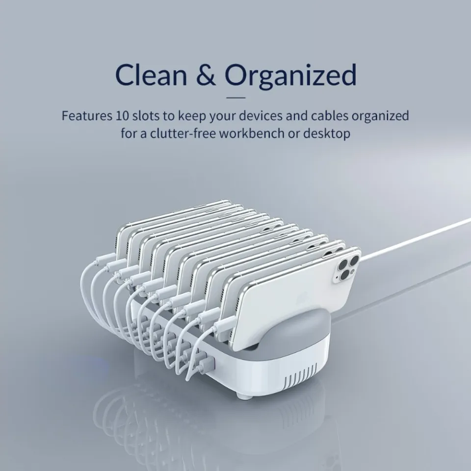 10 Port USB Charging Station - 84W Desktop Charger For Multiple Devices