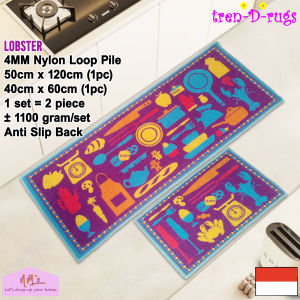 Tren-D-rugs Karpet Keset bulu alas lantai ruang tamu dapur panjang lorong runner kitchen mat anti slip murah 1 set isi 2 pcs - 50 cm x 120 cm ( 1 pc ) + 40 cm x 60 cm ( 1 pc ) - NMs
