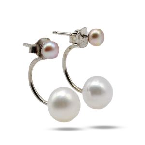 Pearl Stud Earrings Natural Freshwater Pearl Silver Stud Earrings Womens Double Pearl Stud Earrings Mom Gift