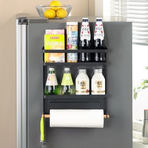 BG Care Refrigerator Side Shelf Rack Fridge Magnetic Spice Condiment Foldable Rack Organizer Towel Holder
