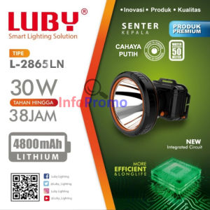Senter Kepala LED Luby 30 Watt L-2865LN Headlamp Cahaya Putih Charger Original