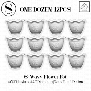 One Dozen (12pcs) Small Wavy 5.5" Height X 8.25" Diameter Flower Pot with Floral Design (Cod)