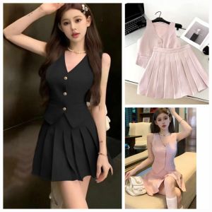 dennis 2 pcs/set Best Seller  Sleeveless Vest  and  Pleated Skirt  for Girl  Teen  Set Terno Coordinates  Teen   - best seller - good quality - super kapal ng tela - trending  - 100 percent cotton - mall quality - Top pick  - madaling maubos - trending  -