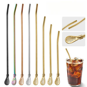 DiyHomeIpoh Reusable Stainless Steel Straw Spoon Drinking Metal Straight Bent Filter Washable Cutlery Penyedut Air Sudu