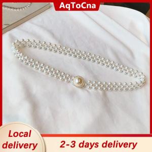 [COD] AqToCna Ship within 24 hours Large Pearl Waist Chain Womens Elastic Belt with Diamond Decoration All-match Skirt Fashion Casual Luxury Design Girdle Gothic