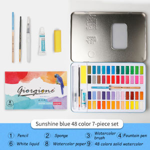Giorgione 36/48 Colors Solid Watercolor Paints Set Metal Iron Box with brush Water Colour Painting Pigment Art Supplies