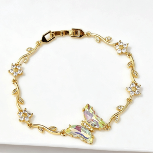 MIRELAE Zirconia Crystal Bracelet Copper Crystal Inlay Women Bracelet Luxury Style Butterfly Shape Leaf Bracelet Daily Wear