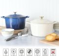 MARTHA STEWART Gatwick 7 Quart Enamel Cast Iron Dutch Oven Professional Pro Chef Kitchen Cooking Pot Linen White with Gold Knob. 