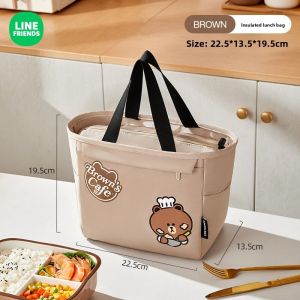 LINE FRIENDS Brown Lunch Bag Heat-insulated Splash-proof Large Capacity Polyester LFB132