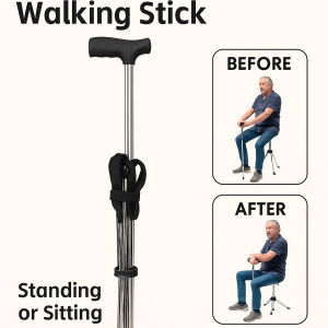 Foldable Walking Stick Chair Lightweight Aluminum Trekking Pole Seat with Anti-Slip Handle 250lbs Capacity Portable Mobility Aid for Elderly Outdoor Travel