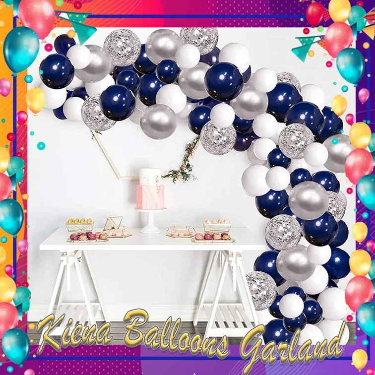birthday decoration set for boys Silver Blue Balloons Garland Kit, 120 pcs  Navy Blue and Silver