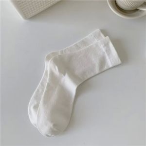 Cotton Socks Medium Tube Knitted Loose Long Soft Solid Color Crew Casual Sock Black White Breathable Spring Autumn