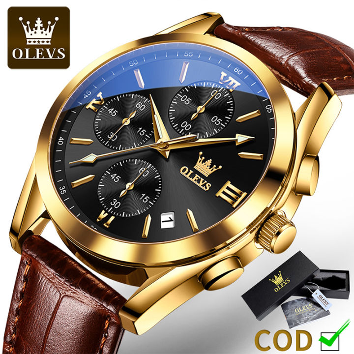 mewah OLEVS jam tangan pria terbaru 2024 tahan air tali kulit