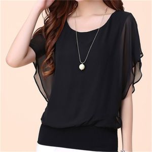 Bat Sleeve Chiffon Loose T-shirt Casual Women Solid Elegant Polyester Blouse