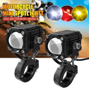 1Pair evil eyes 60W Tricolor Mini Driving Light Motorcycle Spot Light Auxiliary LED Light Projector Light Motorcycle Light Driving Lamp