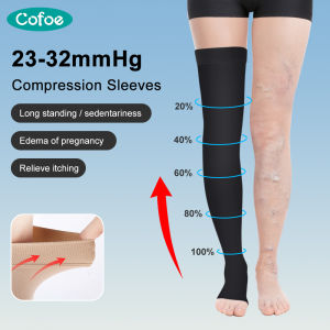 Cofoe 1 Pair Medical Thigh Compression Socks Level 2 Varicose Sock 23-32 mmHg Pressure Open Toe Leggings Compression Stockings for Men Women Anti-varicose Veins Eliminate Edema