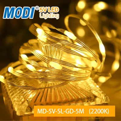 MODI ไฟตกแต่งห้องUSB 5M10M แสงทองเหลือง แสงเหลือง แสงขาว คริสมาส ปีใหม่ ปาร์ตี้ LED ไฟประดับ มีโหมดกระพริบ เทศกาลต่าง ๆ ไฟประดับตกแต่ง ไฟภายนอกอาคาร