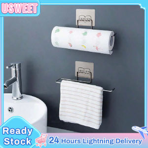 Stainless Steel Toilet Roll Paper Holder Wall Mounted Silver Kitchen Paper Tower Holder Dishcloth Holder Self Adhesive