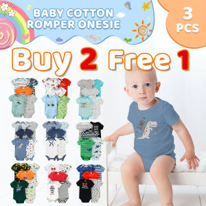Buy2 Free1! BabyZoom Baby Onesie 3pcs Baby Cotton Bodysuit Onesie Infant Romper Newborn Short Clothes Babies Jumpsuit Cloth Random color random designs Comfortable and Soft 3pcs 0-24Months Cod free shipping