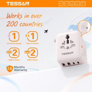 TESSAN Universal Travel Adapter 65W 100W Fast Charging Type C Charger with USB C UK International Travel Adaptor for China Japan Korea Philippines International Plug