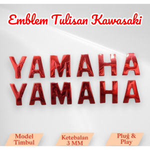 Emblem Logo Tulisan Yamaha Merah / Emble Stiker Timbul Bacaan Yamaha Merah Sepasang ( Dua Biji )
