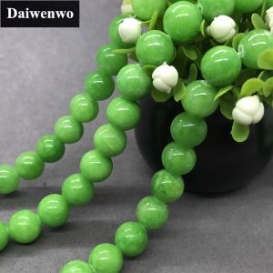Green Yellow Jade Chalcedony Beads Stone Round 4-12mm Gemstone Loose Spacer DIY