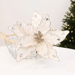MAOMEI Thủ công tự làm Cây hoa trạng nguyên Giáng sinh bằng nhung Kim tuyến Sống động như thật Cây thông Noel hoa giả Giáng sinh vui vẻ Sống động Hoa Mộc Lan Rủ Vòng hoa trang trí