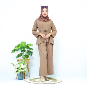 Lavena Oneset 2in1 Blouse + Kulot Free Belt Arabian Linen Setelan Wanita Fashion Muslim Kekinian COD