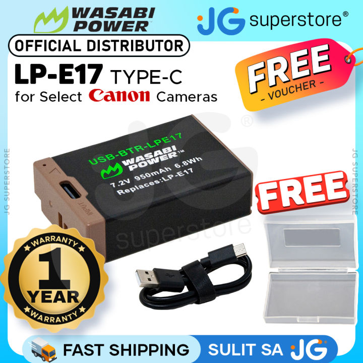 Wasabi Power Canon LP-E17 LPE17 Battery with USB Type C Fast Direct Charging for Canon 77D, M3, M5, M6, M6 Mark II, R10, R100, R50, R8, RP, 200D, 750D, 760D, 800D, and 850D Digital Camera | JG Superstore