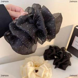 [COD] ZNPNXN Sweet Mesh Tulle Big Bow Hair Claw Clips For Women Elegant Bowknot Ponytail Clip Headdress Accessories Double Sided Shark Clip