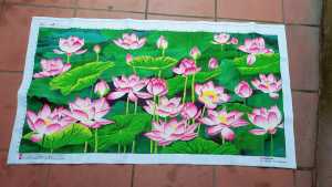 THÊU SẴN Tranh thêu chữ thập thành phẩm hoa sen LV3376 150*80cm