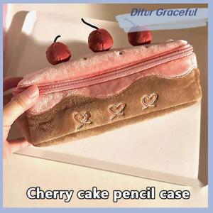 Ditur Cute Plush Cherry Cake Pen Bag Exquisite Storage Large Capacity Student Advanced Stationery Korean Stationery Pencil Pouch