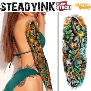 [𝚂𝚝𝚎𝚊𝚍𝚢𝙸𝙽𝙺] Full Sleeve Temporary Tattoo Sticker Tatu Pelekat | Skull Reaper Rose | For Carnival Event Festival Party |