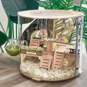 Flower Country Hamster Cage Chew-Proof Transparent Large Space 2-Layer Luxury Villa House for Golden Hamster Gerbil Small Pets