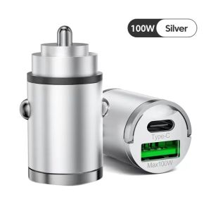 VAORLO Mini 100W PD QC Pull Ring Fast Charging Car Charger USB C Car Phone Charger Adapter Compatible With iPhone 15 14 For Xiaomi Samsung Huawei