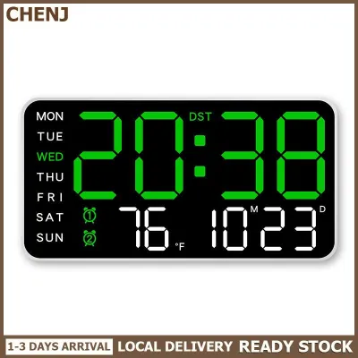 CHENJ Local Delivery Lớn Kỹ Thuật Số Đồng Hồ Treo Tường Tuần Ngày Hiển Thị Nhiệt Độ Bằng Giọng Nói Bảng Điều Khiển LED Đồng Hồ Báo Thức Độ Sáng Có Thể Điều Chỉnh 12 24H Đồng Hồ