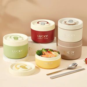 CHENJIE Double Layer Thermal Lunch Box Stackable 304 Stainless Steel Soup Bowl Dinnerware Keep Warm Food Container Student