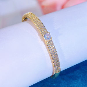 SEQUITO Classy Golden Plated Wrist Bangle Micro Pave Shiny Artificial Cubic Zircon Wedding Party Jewelry Accessories B339
