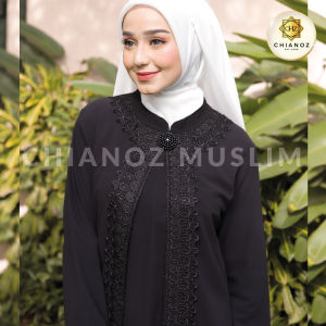CHIANOZ Gamis Hitam Mewah Wilona Dress Brukat Renda Baju Lebaran Umroh Haji Manasik Pesta Akad 516 116