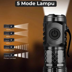 F06 Senter Magnet Senter Mini 3 Mata Led 5 Mode Senter Saku Senter Klip -CT